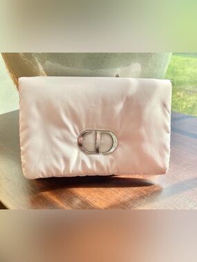 Dior Light Pink puffy Pouch with Silver CD Logo